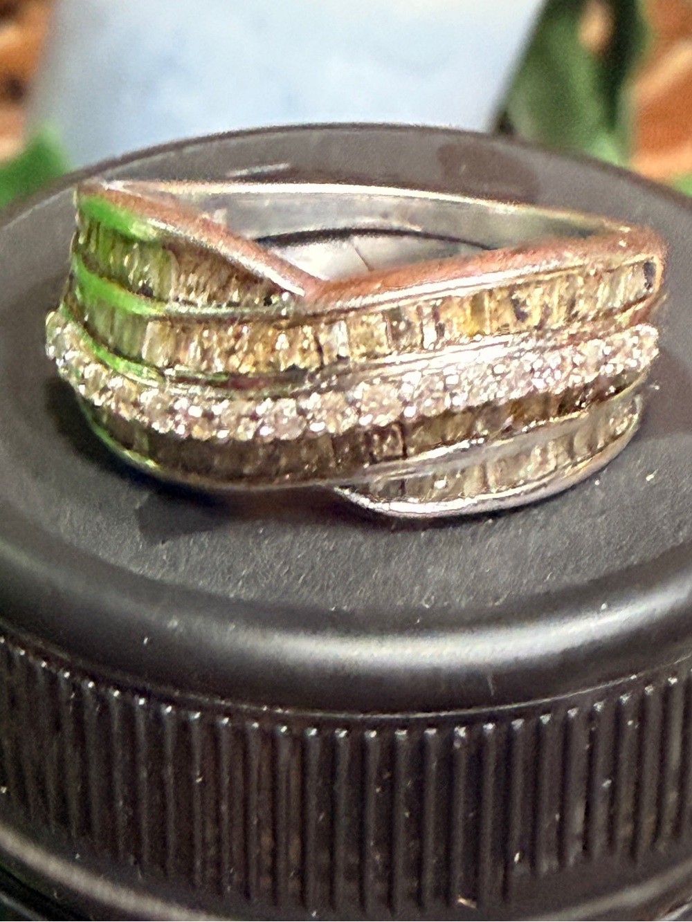 Vintage D’joy 925 💍 Champagne & White Diamond Crossover Ring Sz 8
